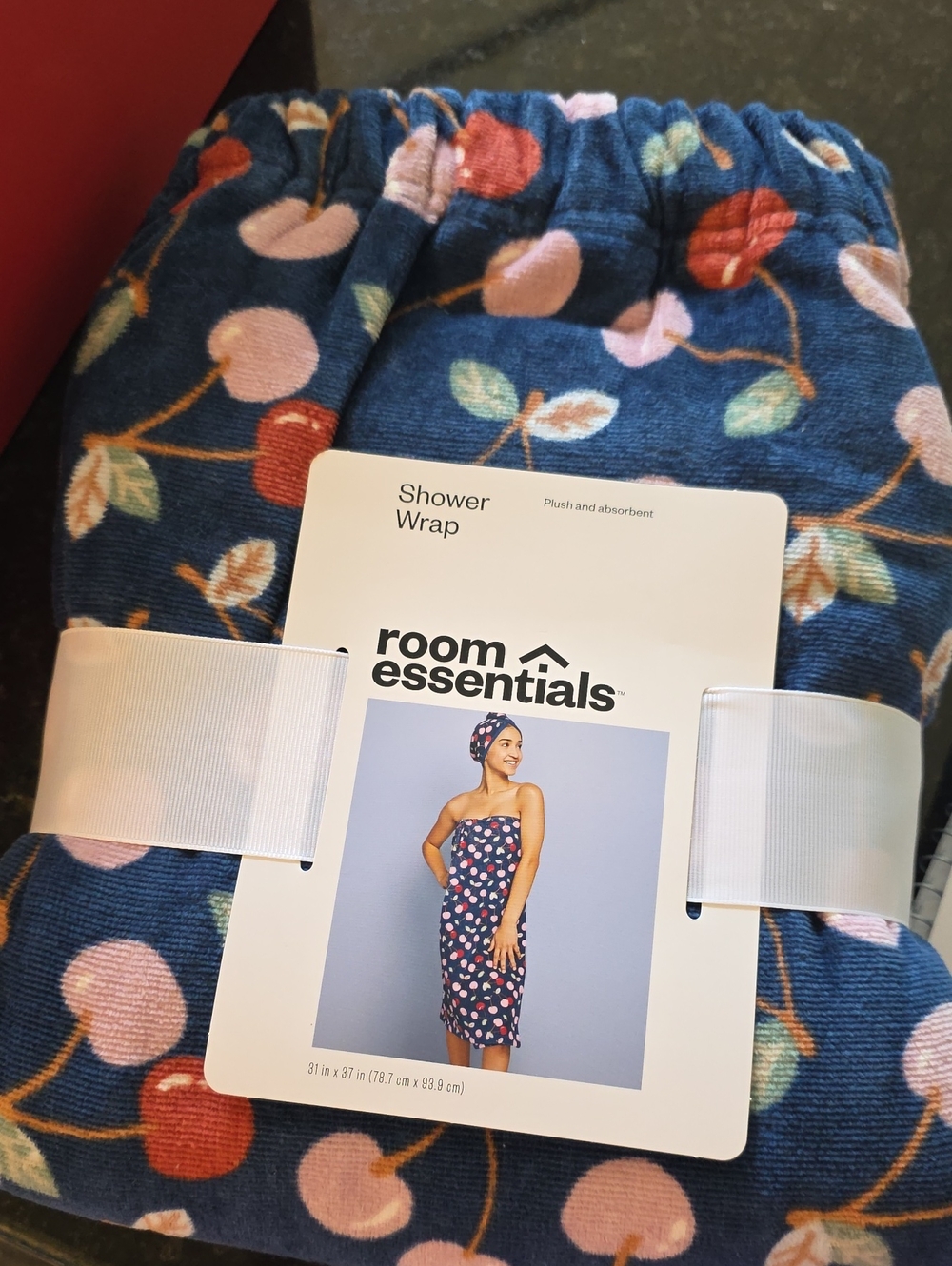 room essentials Blue Cherry-Print Shower Wrap